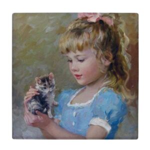 کاشی طرح دختر بچه و گربه کدL1